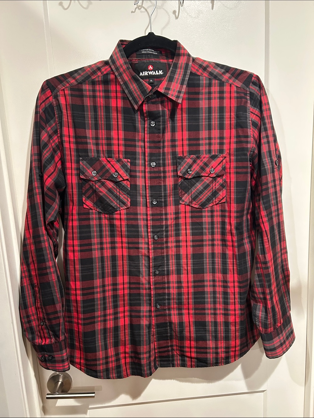Airwalk Men's Red and Black Plaid Western Button-Down Shirt